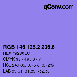 カラーコード: RGB 146 128.2 236.6 | qconv.com
