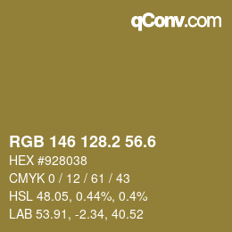 カラーコード: RGB 146 128.2 56.6 | qconv.com