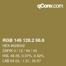 カラーコード: RGB 146 128.2 66.6 | qconv.com