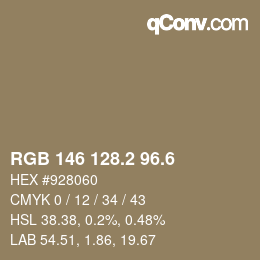 カラーコード: RGB 146 128.2 96.6 | qconv.com
