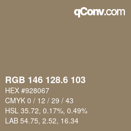 カラーコード: RGB 146 128.6 103 | qconv.com