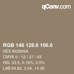 カラーコード: RGB 146 128.6 106.6 | qconv.com