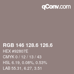 カラーコード: RGB 146 128.6 126.6 | qconv.com
