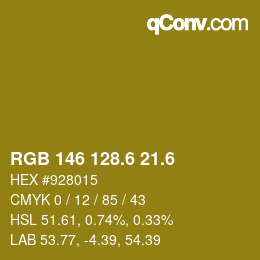 カラーコード: RGB 146 128.6 21.6 | qconv.com