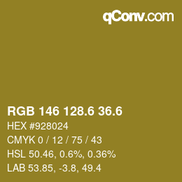 カラーコード: RGB 146 128.6 36.6 | qconv.com