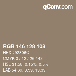 Color code: RGB 146 128 108 | qconv.com