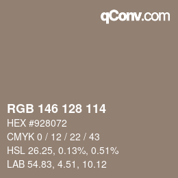 カラーコード: RGB 146 128 114 | qconv.com