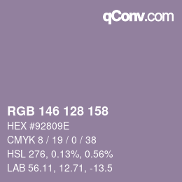 颜色代码: RGB 146 128 158 | qconv.com