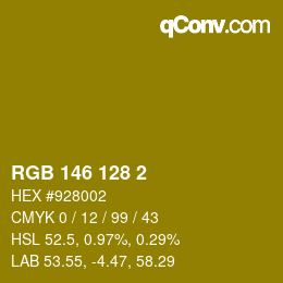 颜色代码: RGB 146 128 2 | qconv.com