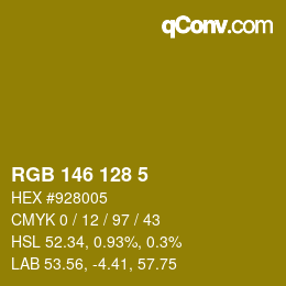 Color code: RGB 146 128 5 | qconv.com