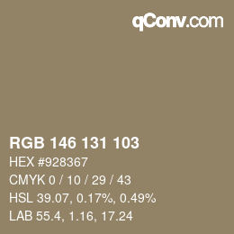 Color code: RGB 146 131 103 | qconv.com