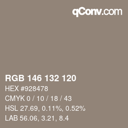 カラーコード: RGB 146 132 120 | qconv.com