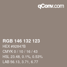 Color code: RGB 146 132 123 | qconv.com