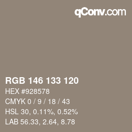 カラーコード: RGB 146 133 120 | qconv.com