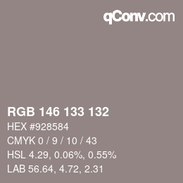 Color code: RGB 146 133 132 | qconv.com