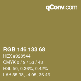 Código de color: RGB 146 133 68 | qconv.com