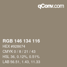 Color code: RGB 146 134 116 | qconv.com