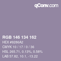 Color code: RGB 146 134 162 | qconv.com