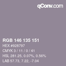 Código de color: RGB 146 135 151 | qconv.com