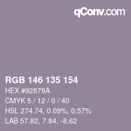 Color code: RGB 146 135 154 | qconv.com