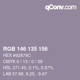カラーコード: RGB 146 135 156 | qconv.com