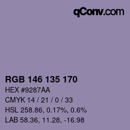 Color code: RGB 146 135 170 | qconv.com