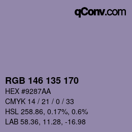 Color code: RGB 146 135 170 | qconv.com