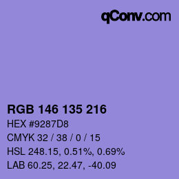 Color code: RGB 146 135 216 | qconv.com