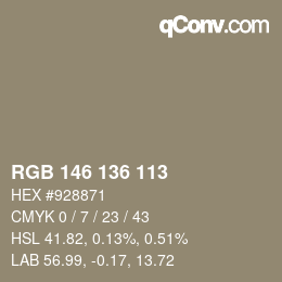 Color code: RGB 146 136 113 | qconv.com
