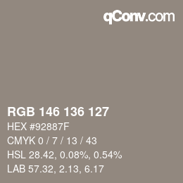 Color code: RGB 146 136 127 | qconv.com
