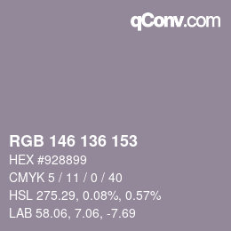 Color code: RGB 146 136 153 | qconv.com