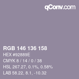 Farbcode: RGB 146 136 158 | qconv.com