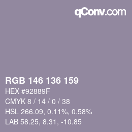 Color code: RGB 146 136 159 | qconv.com