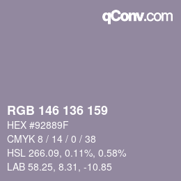 Color code: RGB 146 136 159 | qconv.com