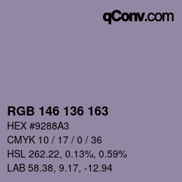カラーコード: RGB 146 136 163 | qconv.com