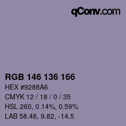 Color code: RGB 146 136 166 | qconv.com
