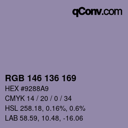 Color code: RGB 146 136 169 | qconv.com