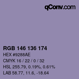 Color code: RGB 146 136 174 | qconv.com