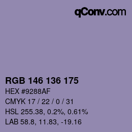 Color code: RGB 146 136 175 | qconv.com