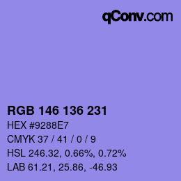 カラーコード: RGB 146 136 231 | qconv.com