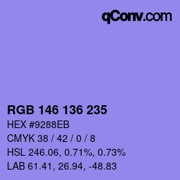 Color code: RGB 146 136 235 | qconv.com