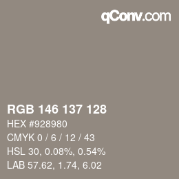 Color code: RGB 146 137 128 | qconv.com