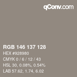 Color code: RGB 146 137 128 | qconv.com