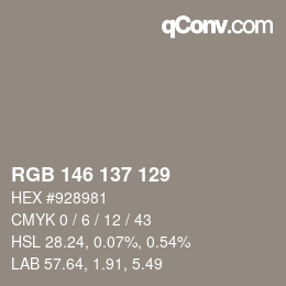 Farbcode: RGB 146 137 129 | qconv.com