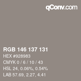 Color code: RGB 146 137 131 | qconv.com