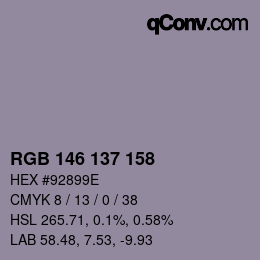 カラーコード: RGB 146 137 158 | qconv.com