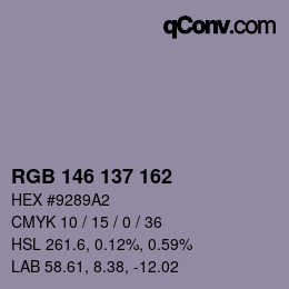 Color code: RGB 146 137 162 | qconv.com