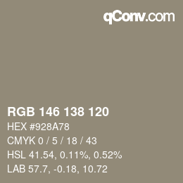 カラーコード: RGB 146 138 120 | qconv.com