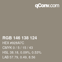 颜色代码: RGB 146 138 124 | qconv.com
