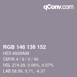 Color code: RGB 146 138 152 | qconv.com